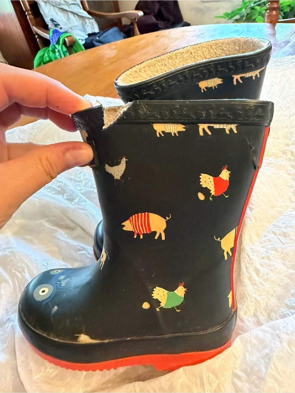 Joules Navy Blue Kids Farm Animal Rain Boots with Red Soles